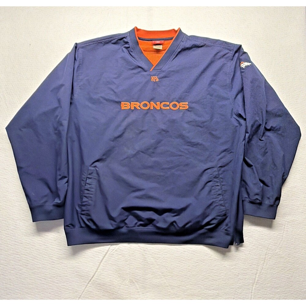 Vintage Y2K NFL Denver Broncos Embroidered Pullover Jacket Blue Orange Men’s 2XL